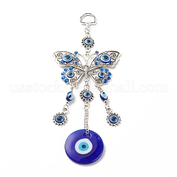 Alloy & Glass Turkish Blue Evil Eye Pendant Decoration US-HJEW-I008-02AS
