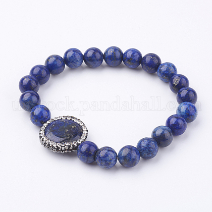 Natural Lapis Lazuli Beads Stretch Bracelets US-BJEW-L613-03-1