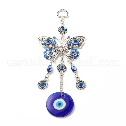 Alloy & Glass Turkish Blue Evil Eye Pendant Decoration US-HJEW-I008-02AS-1