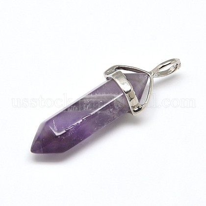 Faceted Bullet Natural Amethyst Double Terminated Pointed Pendants US-G-J261-B13-1