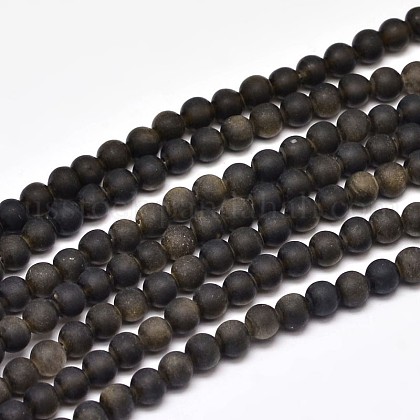 Frosted Natural Golden Sheen Obsidian Round Bead Strands US-G-F266-04-4mm-1