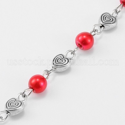 Handmade Round Glass Pearl Beads Chains for Necklaces Bracelets Making US-AJEW-JB00077-05-1