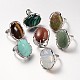 Adjustable Oval Brass Gemstone Wide Band Rings US-RJEW-L062-03-1