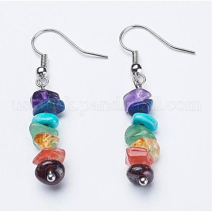 Natural & Synthetic Mixed Gemstone Dangle Earrings US-EJEW-JE02291-1