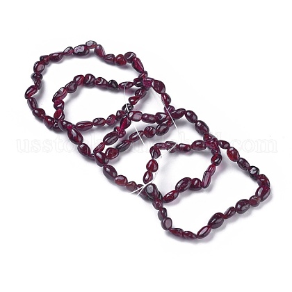 Natural Garnet Bead Stretch Bracelets US-BJEW-K213-45-1