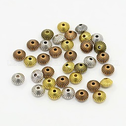 Mixed Color Tibetan Style Alloy Bicone Corrugated Spacer Beads US-TIBEB-X0027-RS