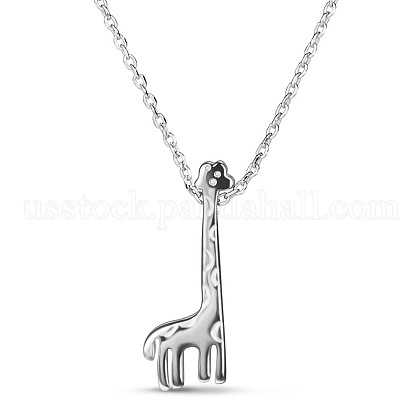 SHEGRACE Cute Design Rhodium Plated 925 Sterling Silver Giraffe Pendant Necklace US-JN239A-1