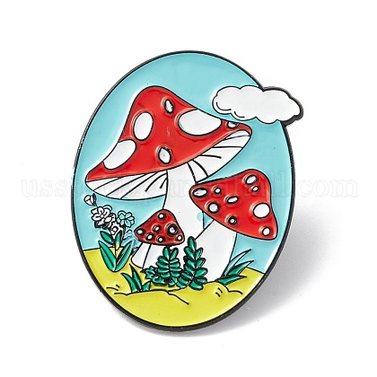 Oval with Mushroom Enamel Pin US-ENAM-B046-19-1