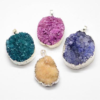 Electroplated Natural & Dyed Druzy Agate Pendants US-G-N0167-023A-1