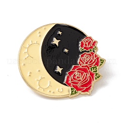 Moon with Rose Flower Enamel Pin US-JEWB-H008-46G