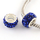 Polymer Clay Rhinestone European Large Hole Beads with Silver Color Plated Brass Cores US-FPDL-R002-03-1