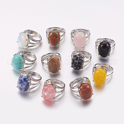 Natural & Synthetic Gemstone Wide Band Finger Rings US-RJEW-K224-A