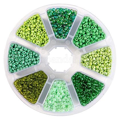 Mixed Green Style 8/0 Diameter 3mm Round Glass Seed Beads with Box Set Value Pack US-SEED-PH0001-04C-1