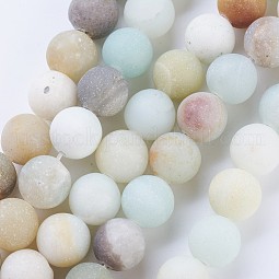 Frosted Natural Flower Amazonite Round Bead Strands US-G-J363-01-8mm