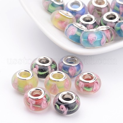 Handmade Inner Flower Lampwork European Beads US-LPDL-024F-M-1
