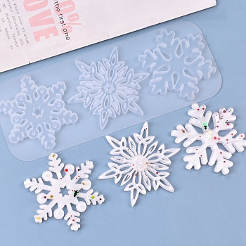 Christmas DIY Snowflake Silicone Pendant Molds, Resin Casting Molds, For UV Resin, Epoxy Resin Jewelry Making, White, 230x88x7.5mm