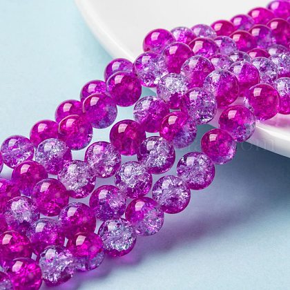 Spray Painted Crackle Glass Beads Strands US-CCG-Q002-8mm-09-1