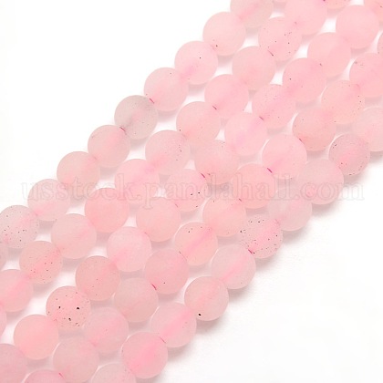 Frosted Natural Rose Quartz Round Bead Strands US-G-M064-6mm-09-1