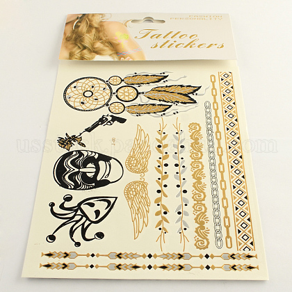 Mixed Shapes Cool Body Art Removable Fake Temporary Tattoos Metallic Paper Stickers US-AJEW-Q081-57-1