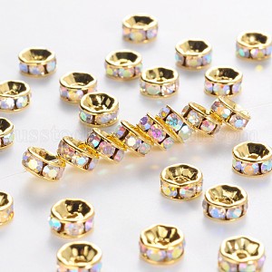 Brass Grade A Rhinestone Spacer Beads US-RSB036NF-02G