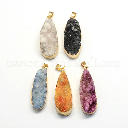 Plated Natural  Druzy Agate Pendants US-G-R275-04-1