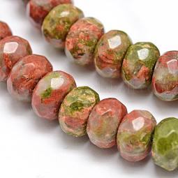 Faceted Natural Unakite Rondelle Beads Strands US-G-K090-10