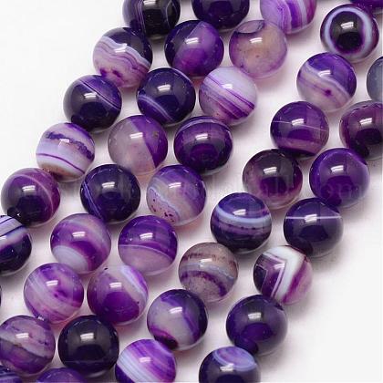 Natural Striped Agate/Banded Agate Bead Strands US-G-K166-13-10mm-04-1