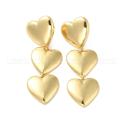 Long-Lasting Plated Brass Triple Heart Long Dangle Stud Earrings for Women US-EJEW-K093-28G
