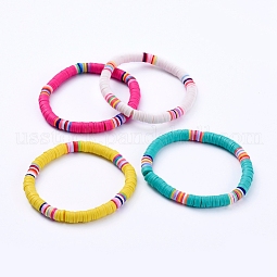 Handmade Polymer Clay Heishi Beads Stretch Bracelets US-BJEW-JB05087