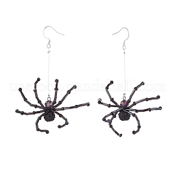 Glass Seed Braided Spider Long Dangle Earrings US-EJEW-TA00085