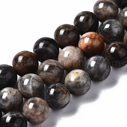 Natural Black Sunstone Beads Strands US-G-N328-48A-01-1