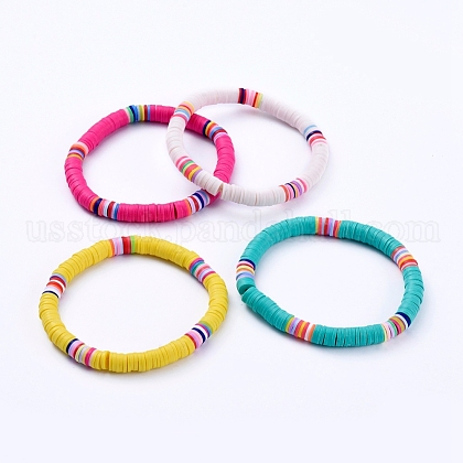 Handmade Polymer Clay Heishi Beads Stretch Bracelets US-BJEW-JB05087-1