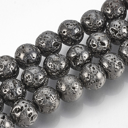 Electroplated Natural Lava Rock Beads Strands US-G-T061-55D-10mm-1