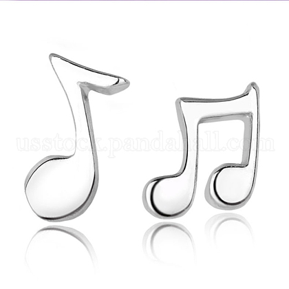 Real Platinum Plated Brass Musical Note Stud Earrings US-EJEW-EE0002-002-1