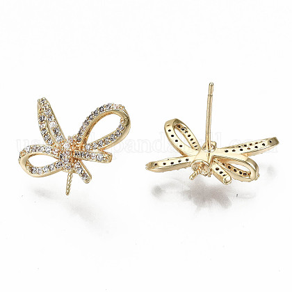 Brass Micro Pave Clear Cubic Zirconia Earring Findings US-KK-S356-176G-NF-1