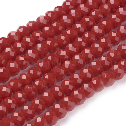 Opaque Solid Color Faceted Glass Beads Strands US-EGLA-J047-6x4mm-05-1