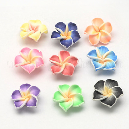 Handmade Polymer Clay 3D Flower Plumeria Beads US-CLAY-Q192-30mm-M-1