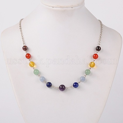 Seven Chakra Natural Gemstone Beaded Necklaces US-NJEW-JN00937-1