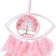 Handmade Evil Eye Woven Net/Web with Feather Wall Hanging Decoration US-HJEW-K035-08-3