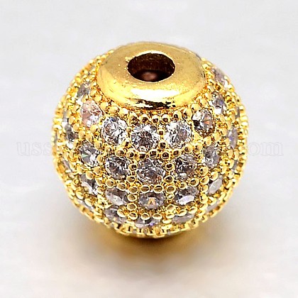 Round Brass Micro Pave Cubic Zirconia Beads US-ZIRC-N016-01G-6MM-1
