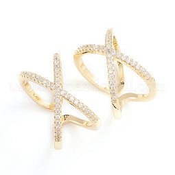 Adjustable Brass Micro Pave Clear Cubic Zirconia Cuff Rings US-RJEW-F101-17G