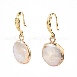 Plated Natural Baroque Pearl Keshi Pearl Beads Dangle Earrings US-EJEW-JE02788