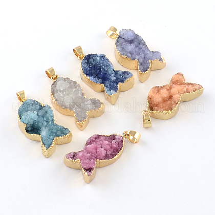Dyed Drusy Natural Agate Fish Pendants US-G-R275-121-1