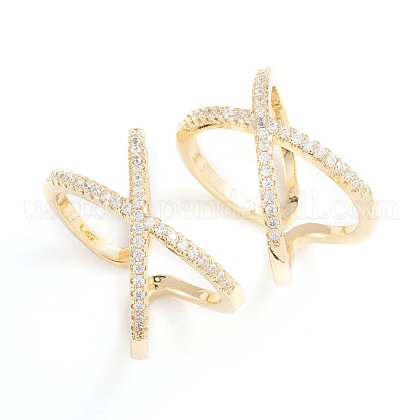 Adjustable Brass Micro Pave Clear Cubic Zirconia Cuff Rings US-RJEW-F101-17G-1