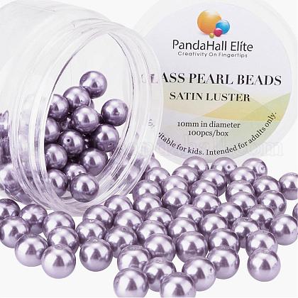 10mm About 100Pcs Glass Pearl Beads Medium Purple Tiny Satin Luster Loose Round Beads in One Box for Jewelry Making US-HY-PH0001-10mm-116-1