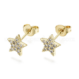 Brass Micro Pave Clear Cubic Zirconia Stud Earrings US-EJEW-T046-30G-NF