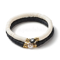 Heart Pattern Beads Stretch Bracelets Set for Women US-BJEW-JB07158