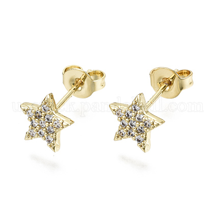Brass Micro Pave Clear Cubic Zirconia Stud Earrings US-EJEW-T046-30G-NF-1