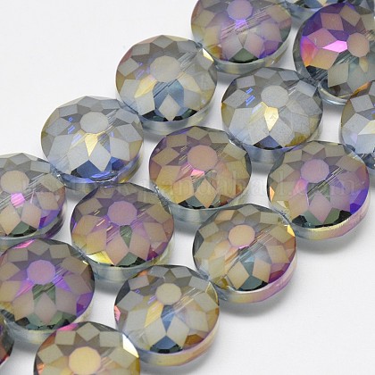 Electroplate Glass Beads Strands US-EGLA-Q084-14mm-09-1