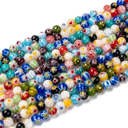 Round Handmade Millefiori Glass Beads Strands US-LK-R004-81-1
